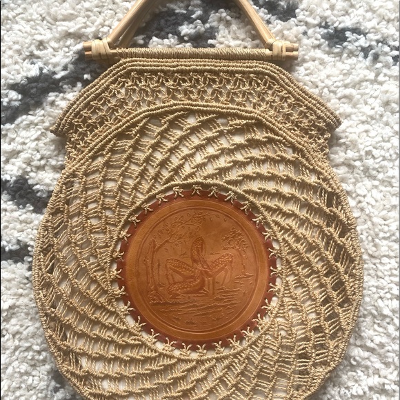 Vintage Handbags - Vintage Woven Hemp Leather Tote